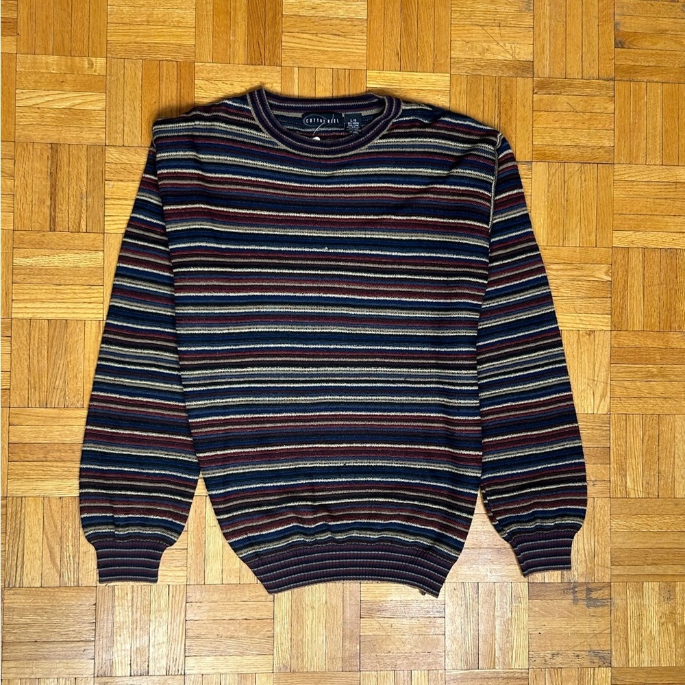 Cotton Reel Coogi Style Vertical Striped Mens Large Sweater